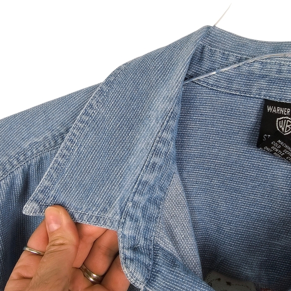 Vintage 1997 Warner Bros Studio Store Looney Tunes Embroidered Denim Shirt XL - Picture 9 of 10